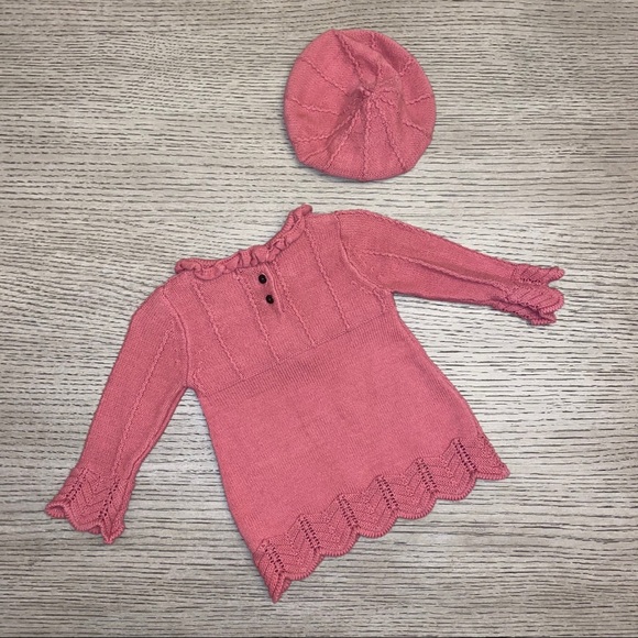 Pink knit long sleeve dress with matching hat - Picture 7 of 7